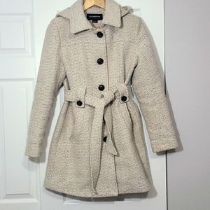 Tan & Cream Hooded Liz Claiborne Pea Coat, Small